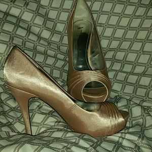 4 1/2 inch satin blush colored high heels!  8 1/2