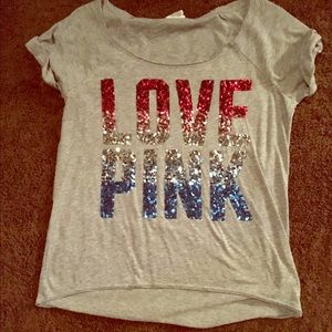 PINK red, white, & blue sequin shirt