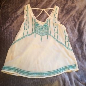 white and turquoise tribal print flowy tank top