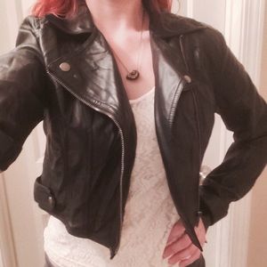 Black leather crop jacket