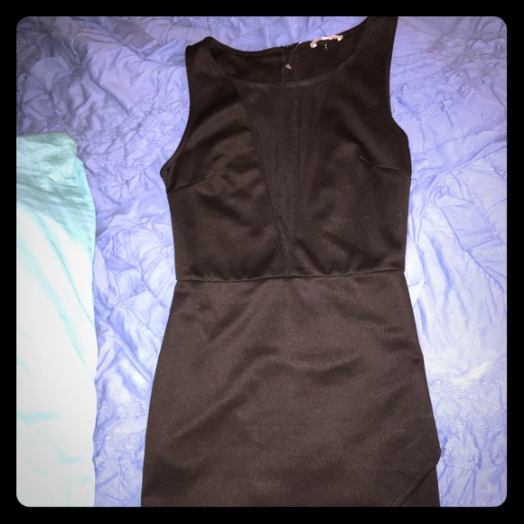 Black bodycon mesh vneck dress