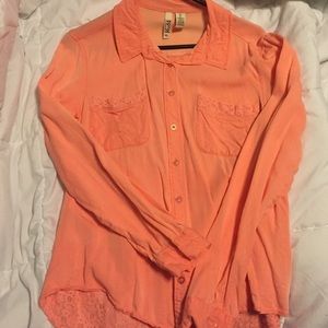 Lace-detailed button-down shirt