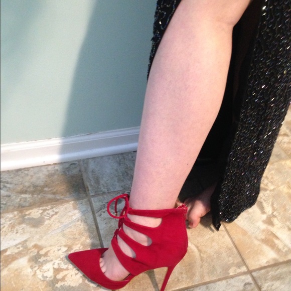 💖 red stiletto lace up corset heels 💖