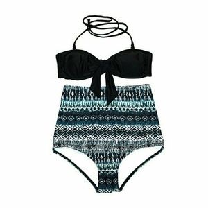 Boutique High Waisted Black & Tribal Print Bikini