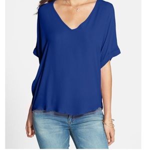Lush Cuff Sleeve Woven Tee