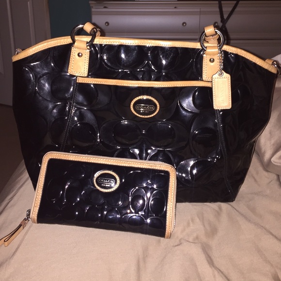 COACH Signature Embossed Patent Leather Tote