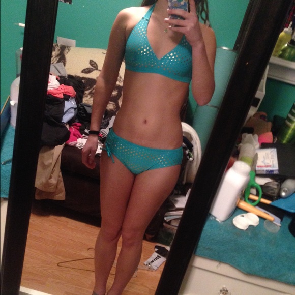 Turquoise and Gold Polka Dot Bikini Bathing Suit