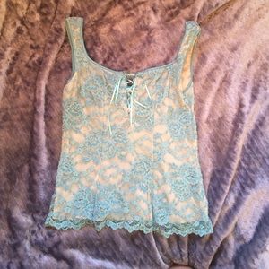 Turquoise and cream crochet tank top