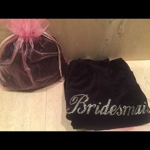 2 black velour "Bridesmaid" zip up hoodies