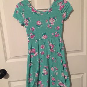 Teal floral dress with cutout back