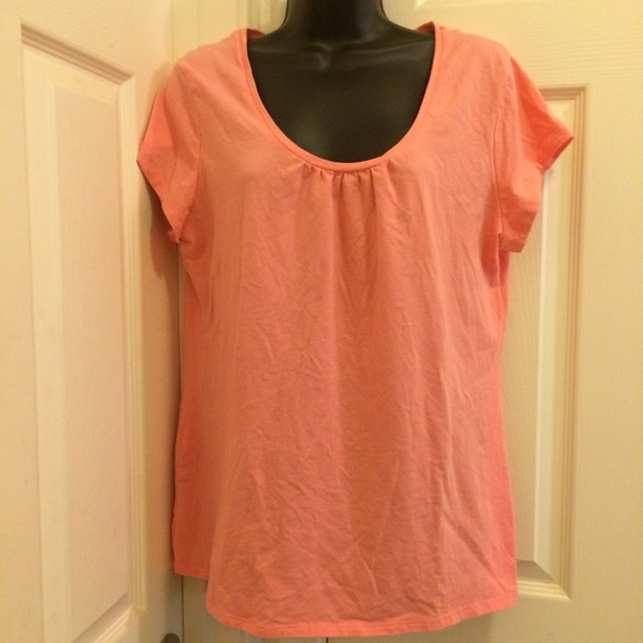 peachy pink top w/a little gathering at the neck