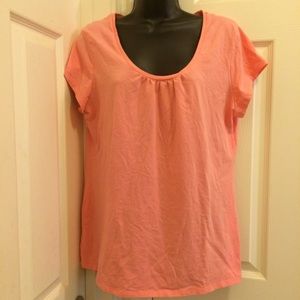 peachy pink top w/a little gathering at the neck