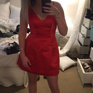 Ruby red, flattering dress, deep V