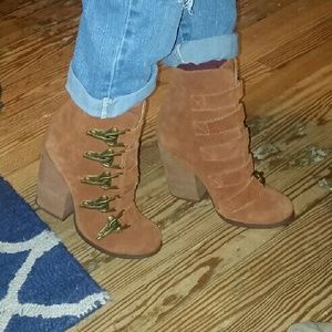 Brown suede booties