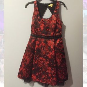 Red and black floral dress