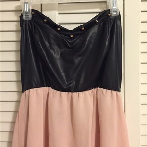 Leather studded pink high low dress
