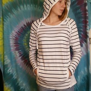 Black and white striped hooded sweater