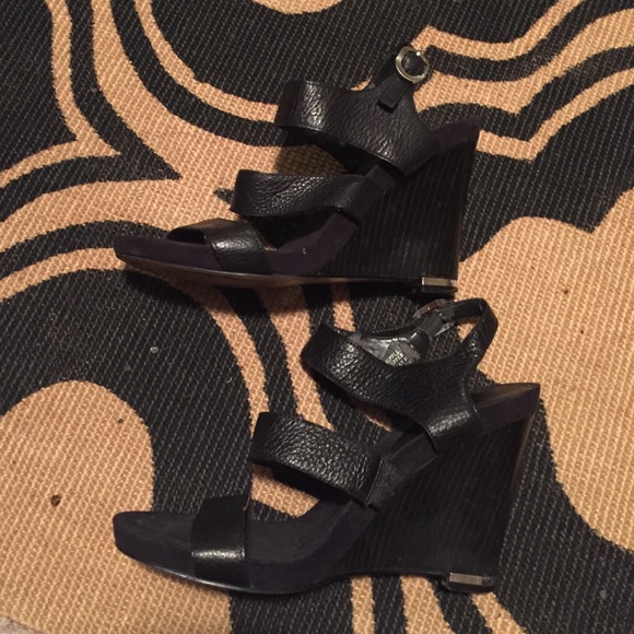 Black gladiator strappy wedge heel