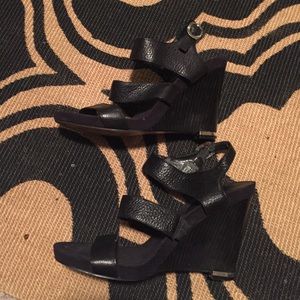 Black gladiator strappy wedge heel