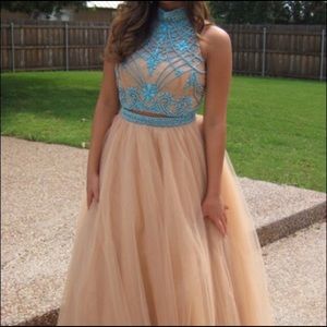 Sherri Hill Prom Dress 2-Piece Turquoise/Beige