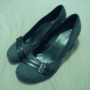 Charcoal Wedges with Black Buckle Detail