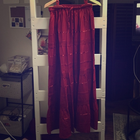 Long red skirt