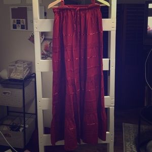Long red skirt