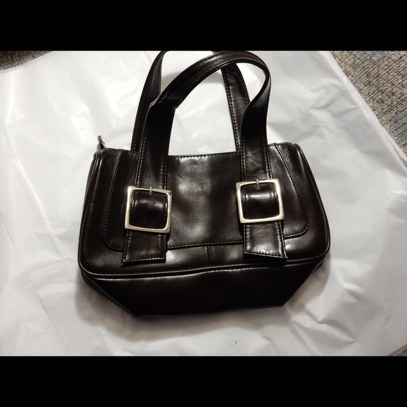 Dark brown faux leather handbag