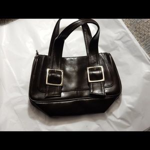 Dark brown faux leather handbag