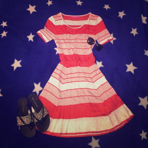 Coral stripe knit dress