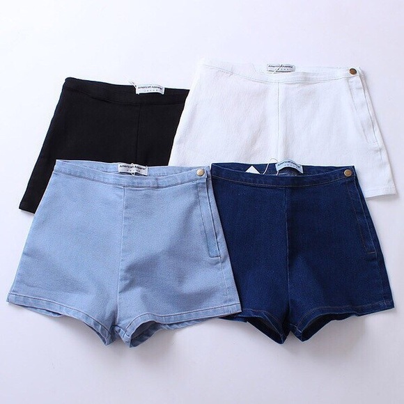 Black high waisted denim tap shorts