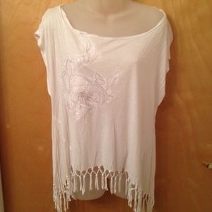 We the free koi fish fringe semi sheer top