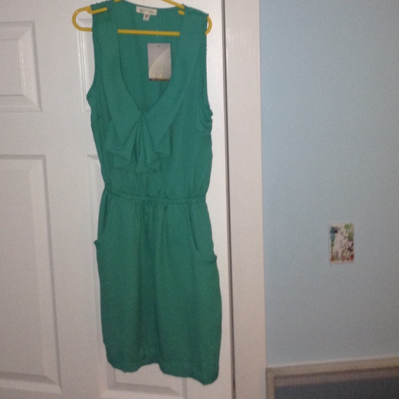 Blue green, nice dress.