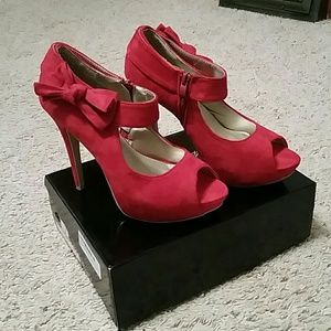 Red Suede Platform Pump