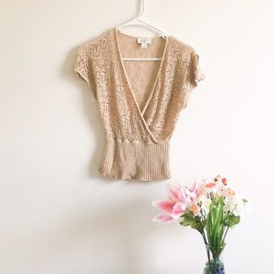 LOFT// gold crochet wrap top