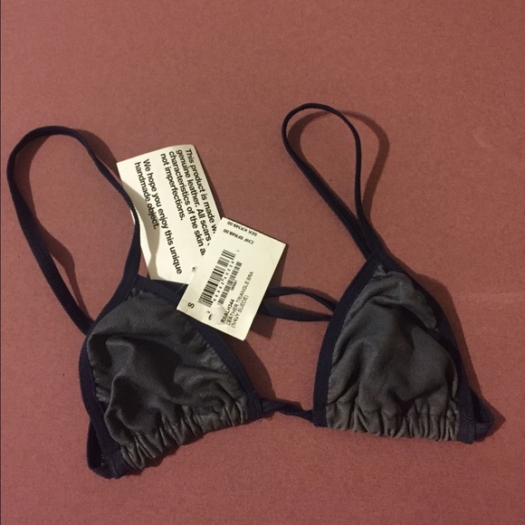 American apparel grey/navy leather bralette