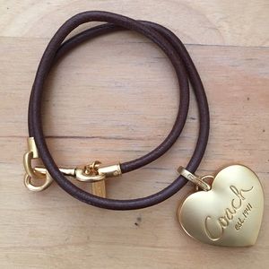 Coach brown leather bracelet with gold locket