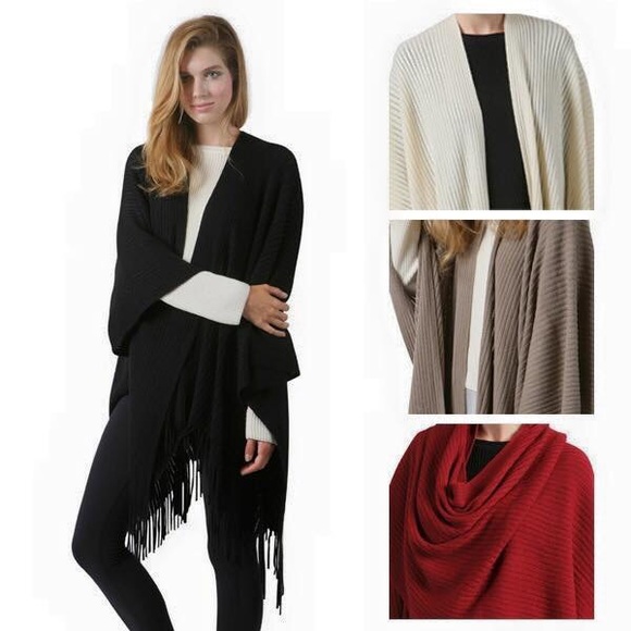 Khaki fringe poncho