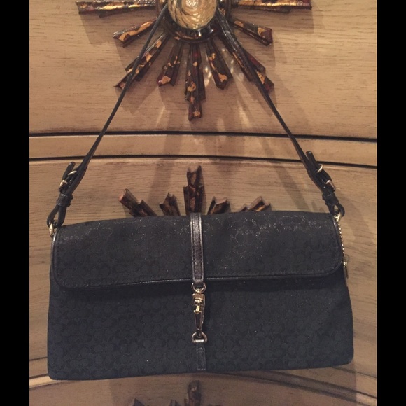 Preloved black with pewter Coach pouch purse