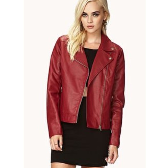 Forever 21 Red PU Leather Moto Jacket S