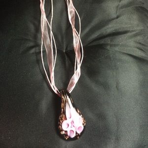 Glass blown necklace unique Pink Ribbon