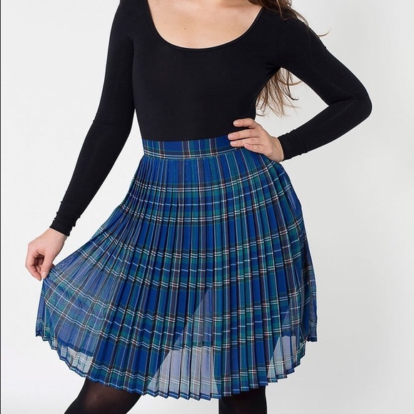 American Apparel sheer chiffon plaid pleated skirt