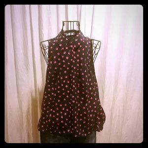 Navy cherry print silk top