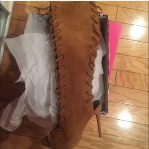 Suede lace up knee high boots