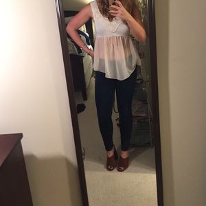 Embroidered empire waist tank