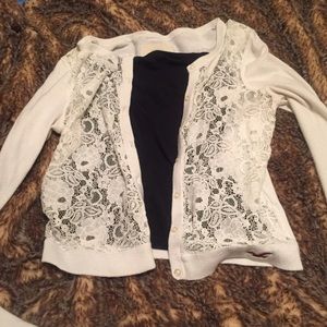 Cream lace front cardigan