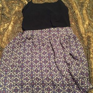 Navy blue and red patterned skirt