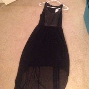 Black leather high low dress
