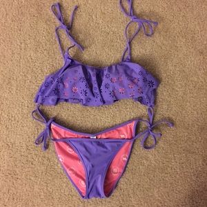Purple and pink, flounce bralette swim suit