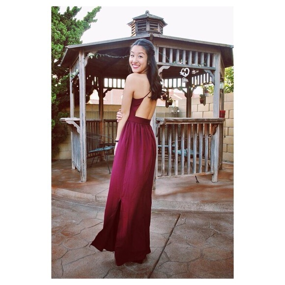TOBI Burgundy Backless Maxi Dress